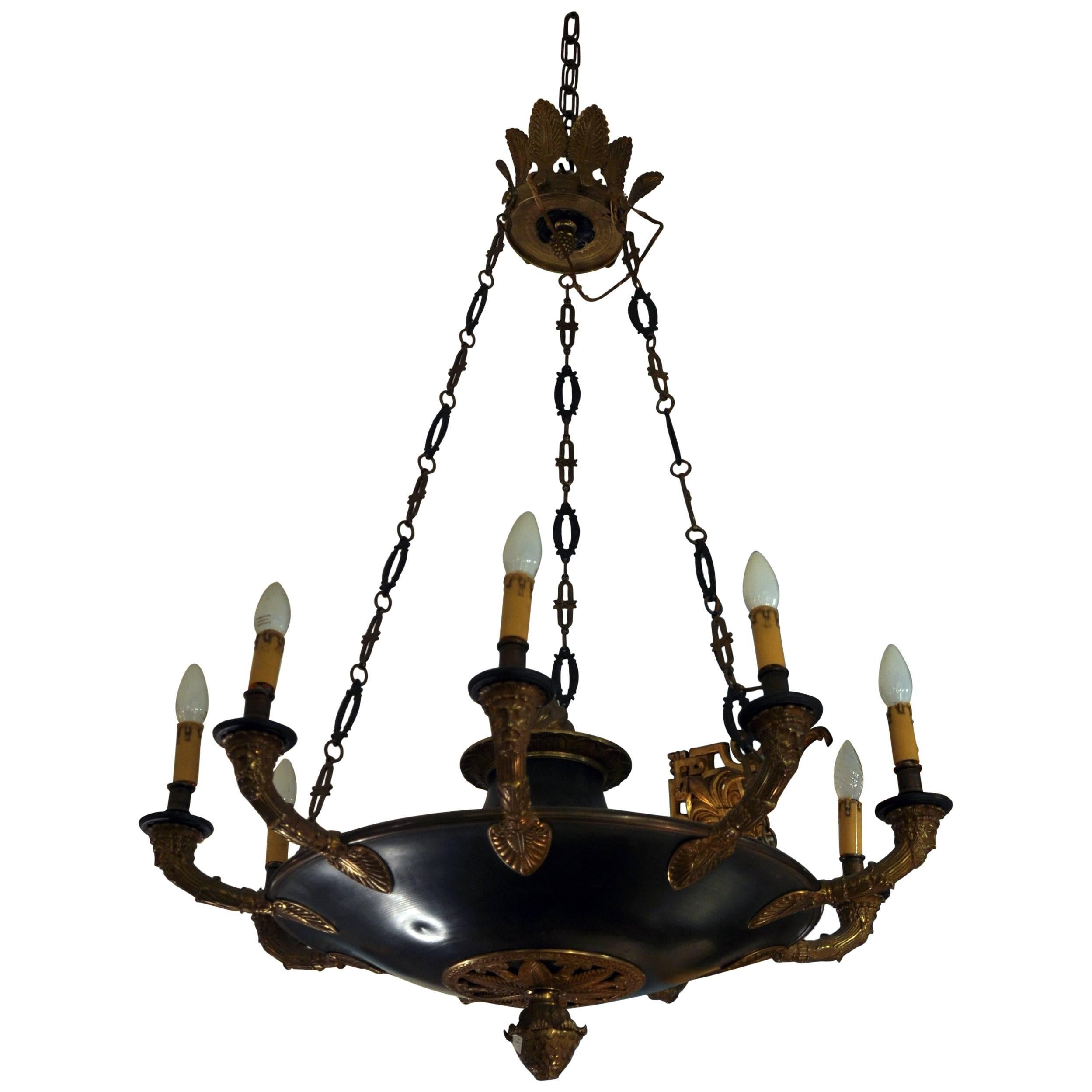 Late 19th Century Empire Style Gilded Bronze Circular Chandelier For Sale