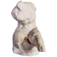 Seated Torso of a Man in White Carrara Marble