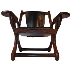 Retro Don Shoemaker Leather Rosewood Paddle Arm Sling Lounge Chair