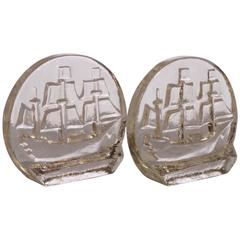 Vintage Ship Bookends by Blenko
