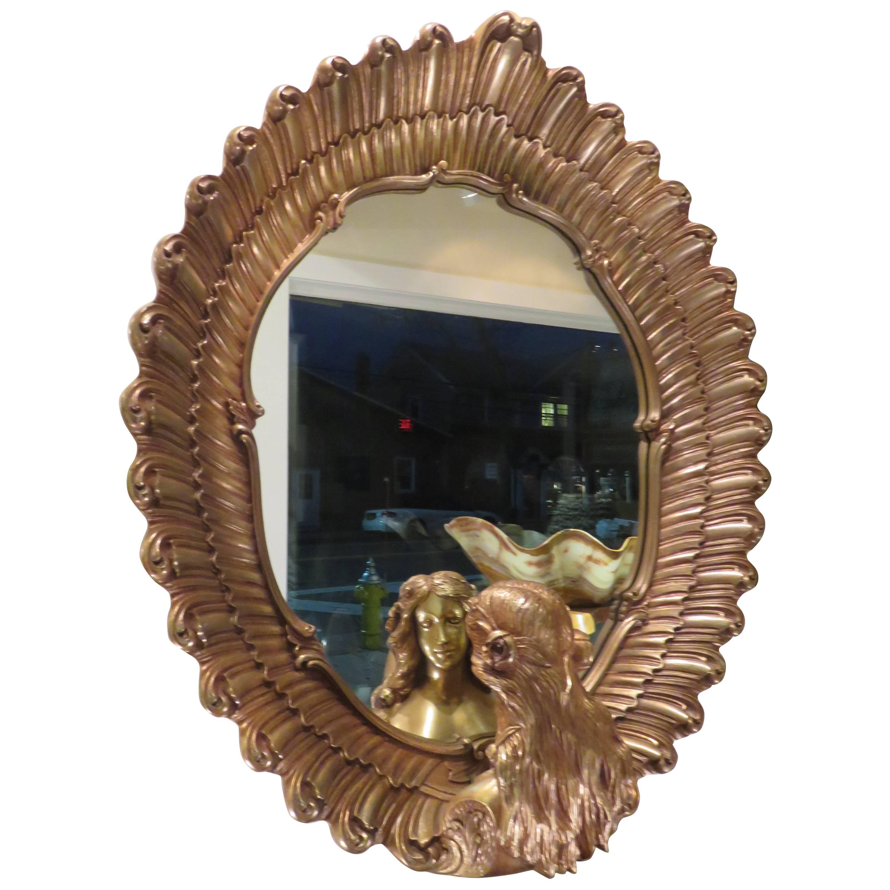 Rare French Large Oval Gilded Mirror