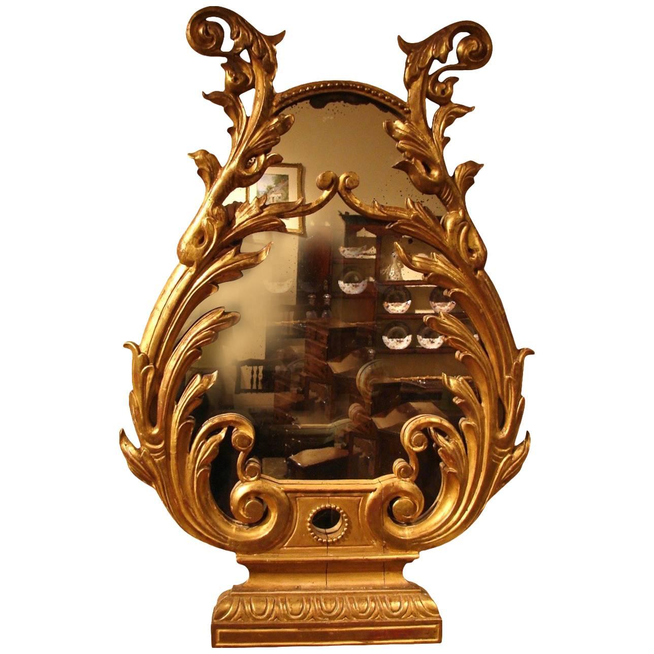 Italian Lyre Form Giltwood Mirror Retaining Original Plate