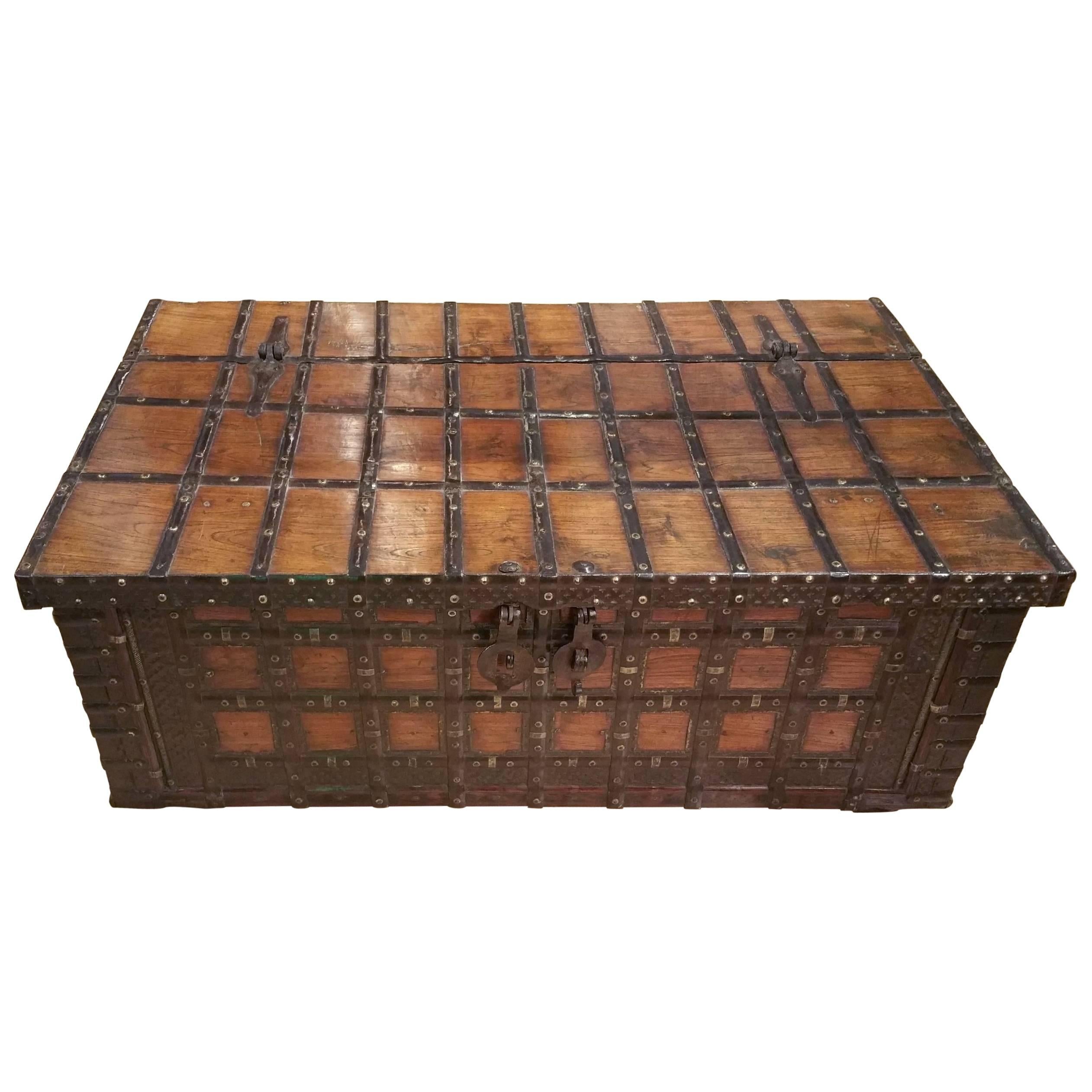 19th Century, Teak Anglo-Indian Iron Strapped Chest