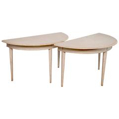 Pair of Gustavian Demilune Tables Scraped to Their Original Color 9