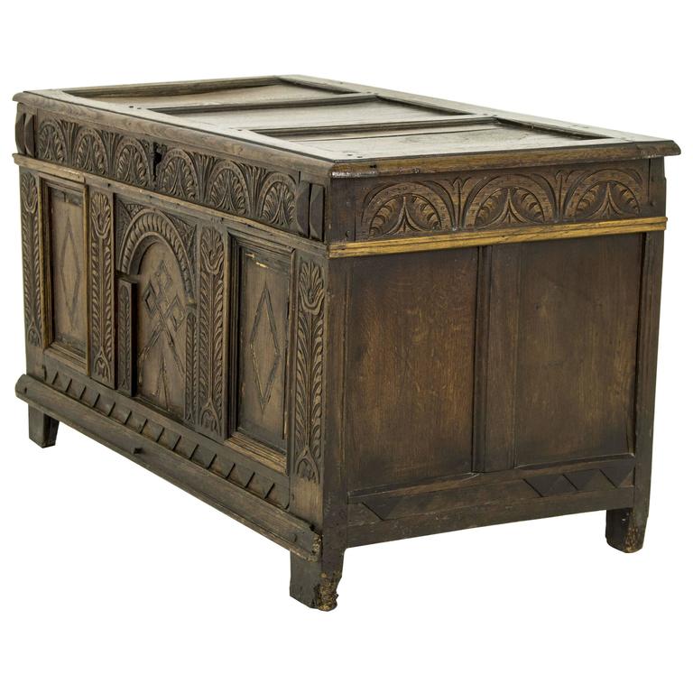 18th Century Scottish Hand Carved Oak Coffer, Blanket Chest at 1stDibs