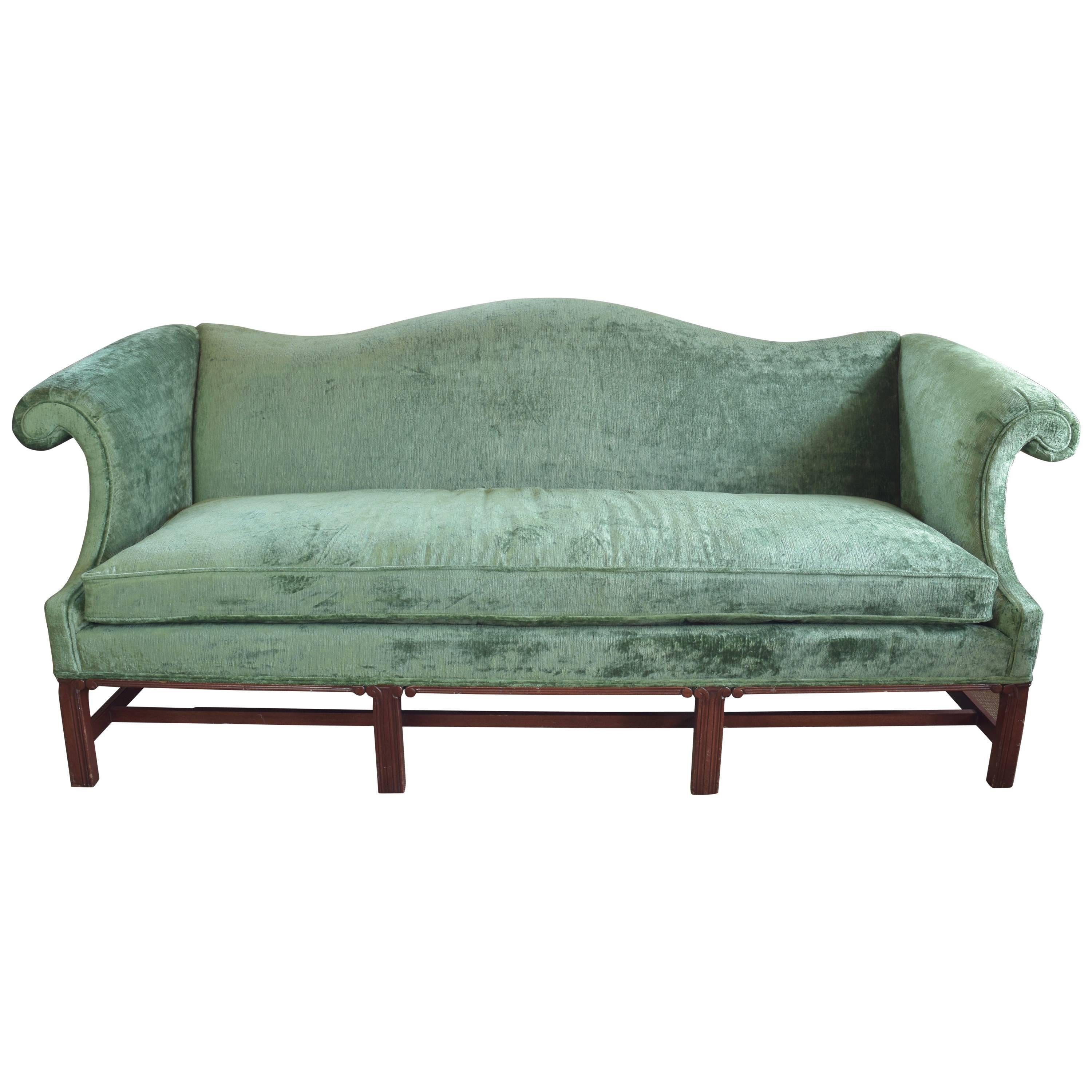 Camelback Sofa in Green Velvet