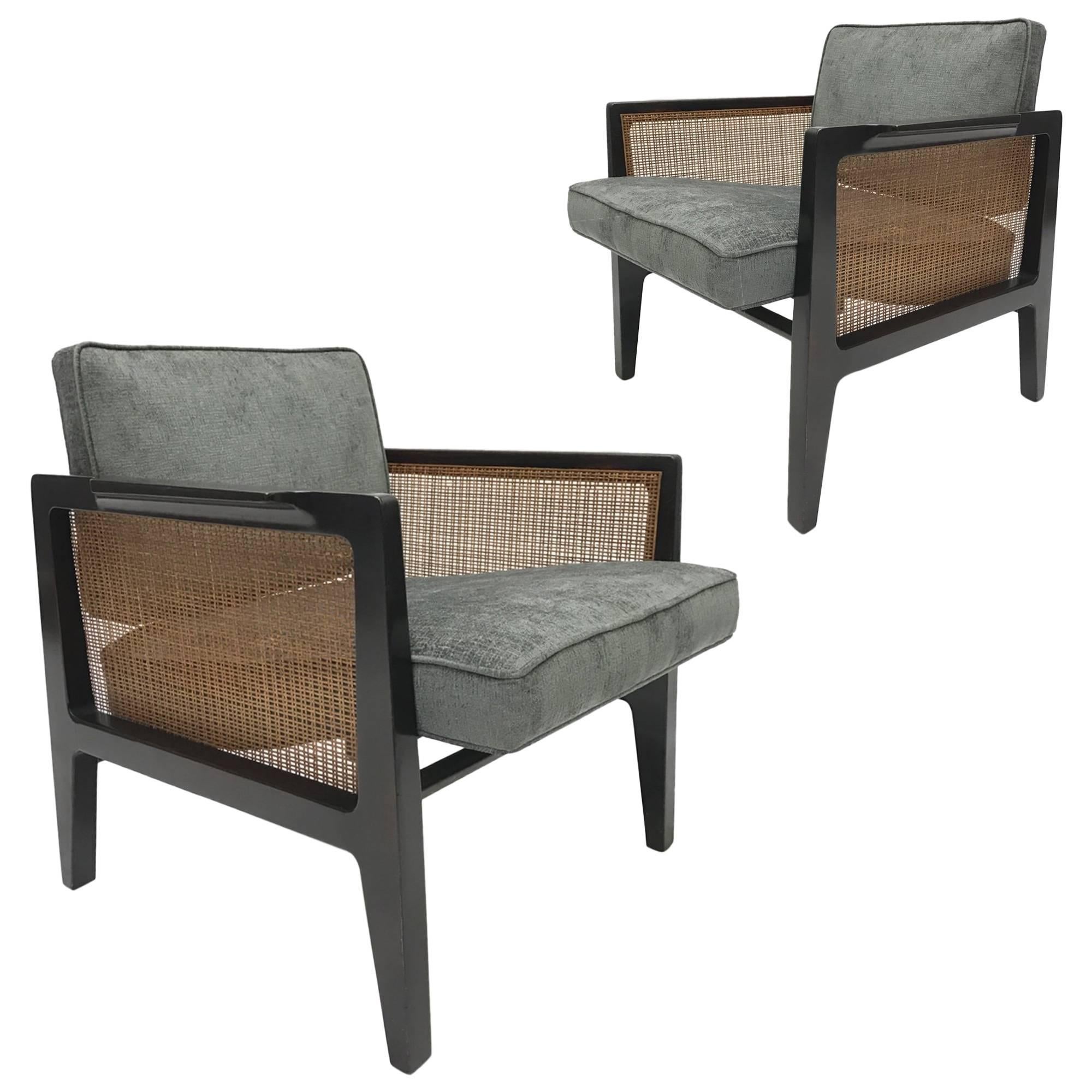 Pair of Edward Wormley for Dunbar Cane Sided Lounge Chairs Model 5513