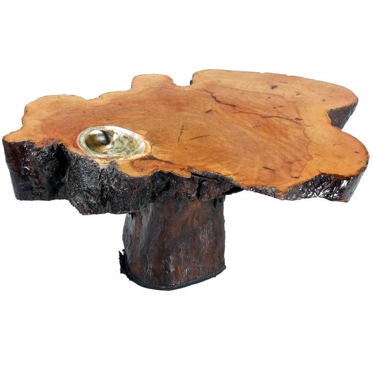 1970s Cedar Slab Coffee Table with Abalone Shell at 1stDibs
