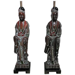 Pair of 1940s Quan Yin Table Lamps Attributed to Frederick Cooper