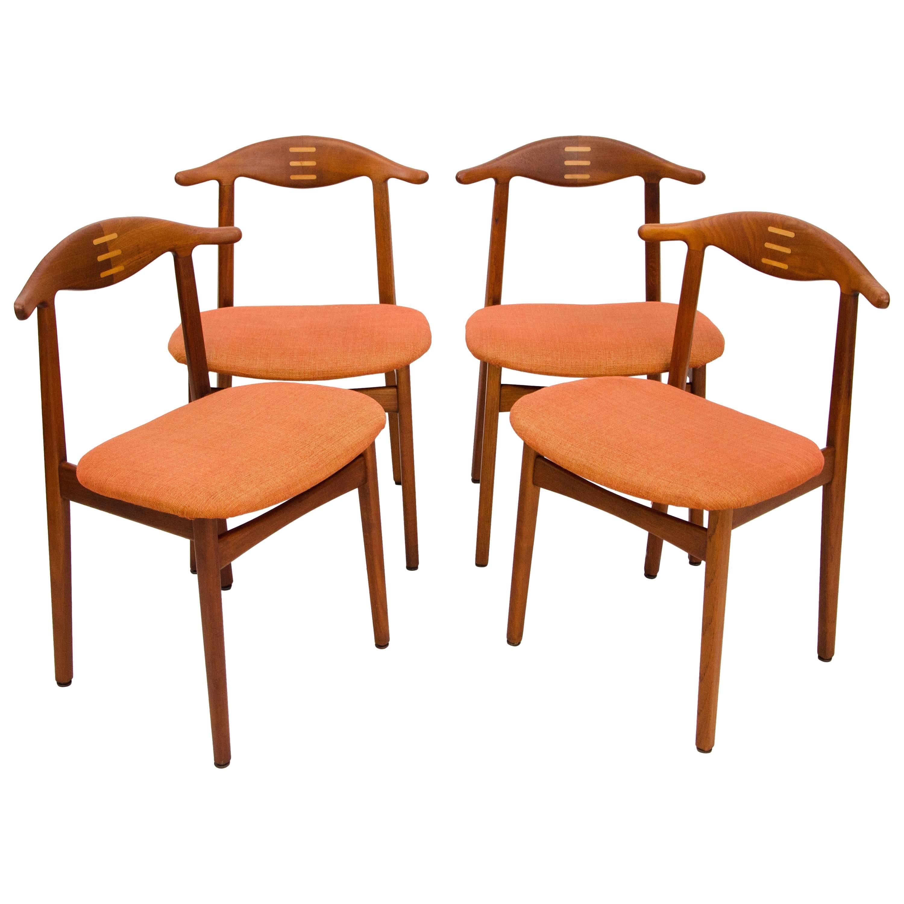 Rare Set of Four Teak Cowhorn Style Dining Chairs by Randers Stolefabrik