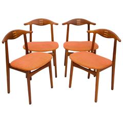 Rare Set of Four Teak Cowhorn Style Dining Chairs by Randers Stolefabrik 5