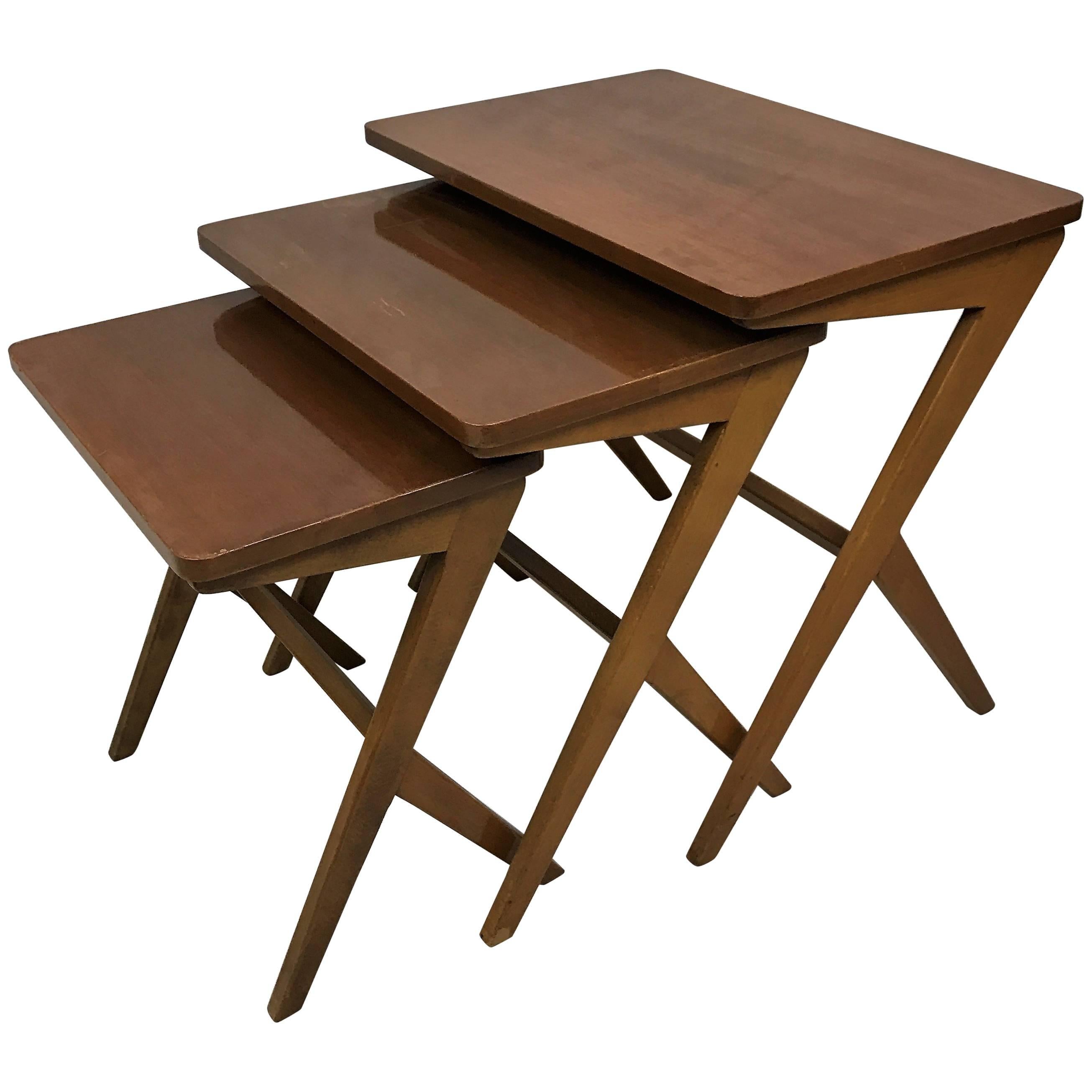 20th Century, Teak Nesting Tables Attributed to Ico Parisi