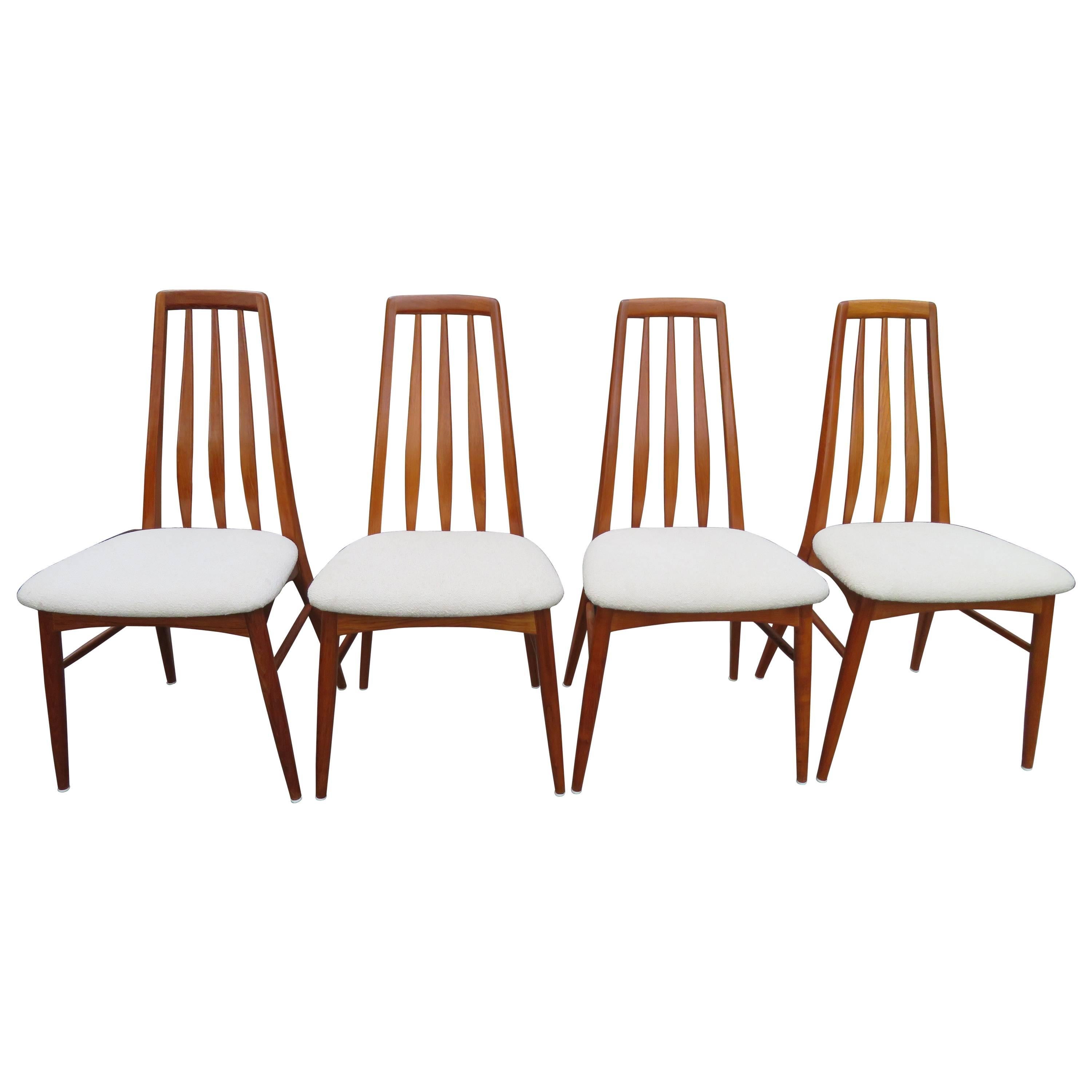 Lovely Set of Four Teak Eva Dining Room Chairs by Niels Koefoed, 1960s For Sale