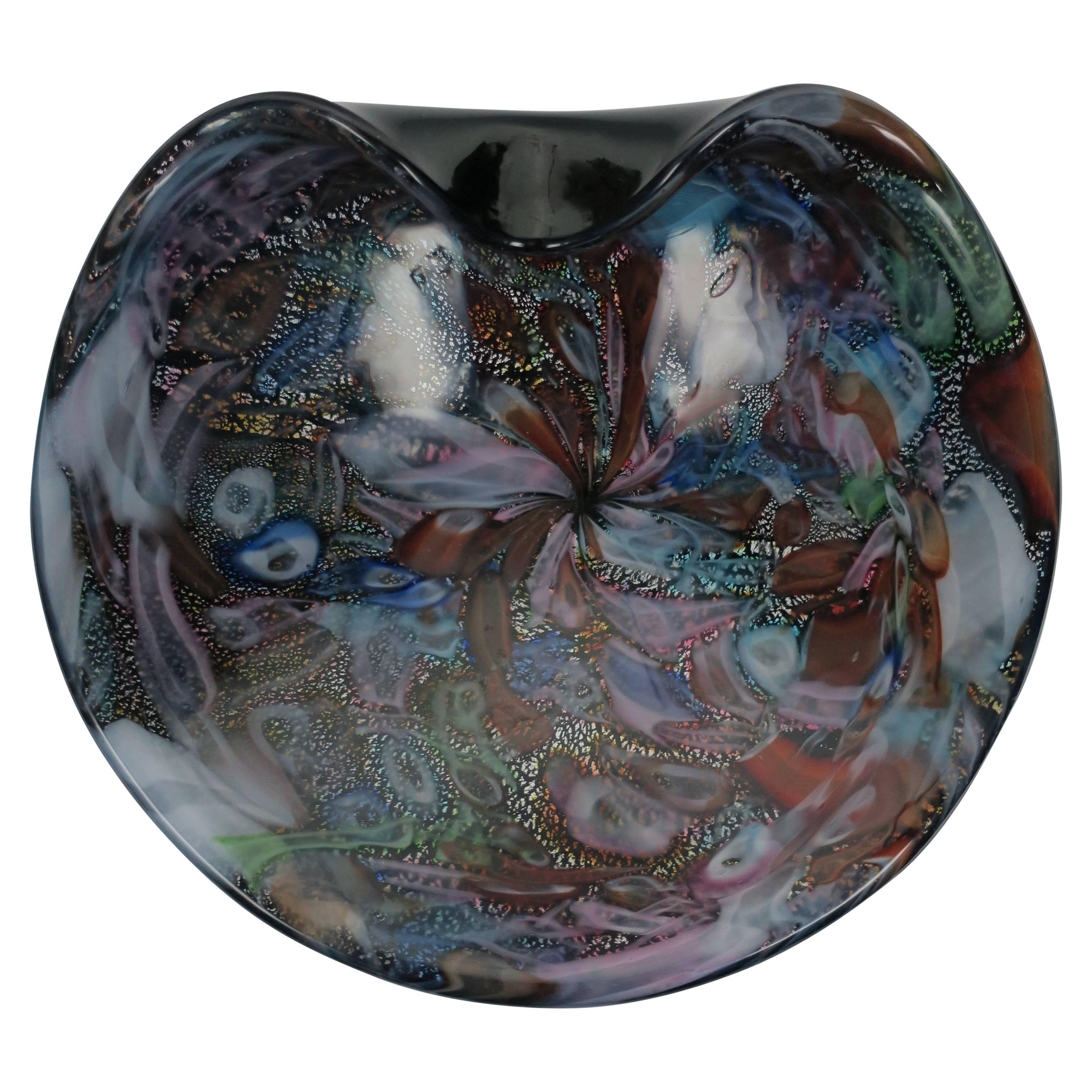 Black and Mulit-Colored Italian Murano Art Glass Bowl