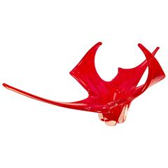 Organic Form Flame Red Art Glass Centerpiece Bowl
