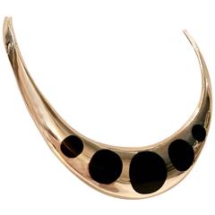 Modernist Taxco Signed 950 Sterling and Onyx Inlay Collar Necklace