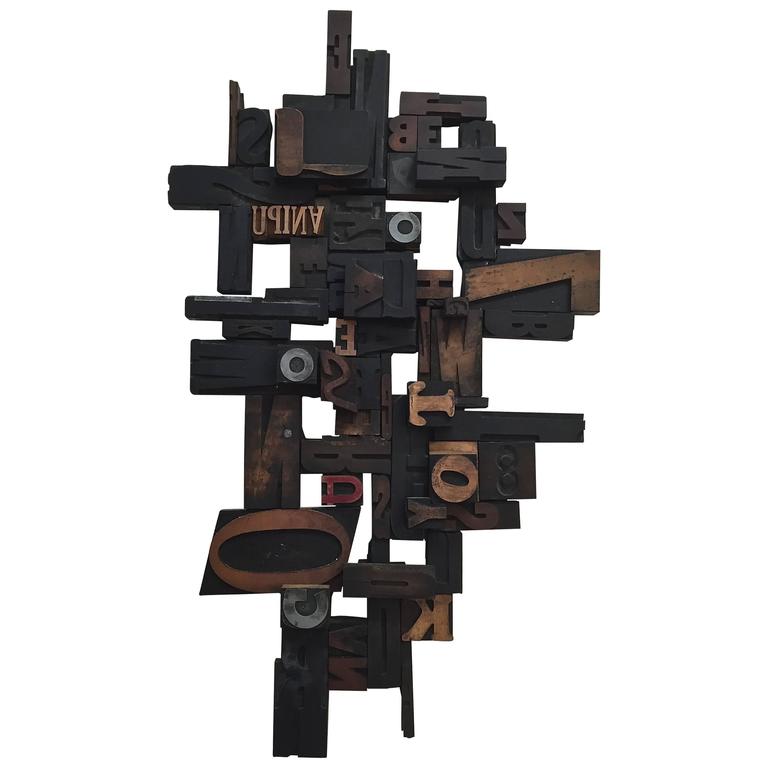 Letterpress Printing Wood Block Wall Sculpture For Sale at 1stDibs