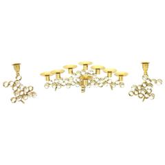 Set of Three Crystal and Gilded Candleholder by Palwa Germany, 1960s 4