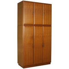 Wardrobe Teak Veneer Brass Vintage Manufactured in Italy, 1960s