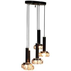 Hanging Lamp Glass Chromed Metal Lacquered Aluminium Vintage, Italy, 1960s