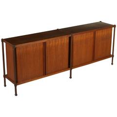 Teak Veneered Sideboard with Roller Doors Vintage Manufactured in Italy, 1960s