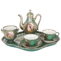 19th Century Silver Mounted SèVres Style Porcelain Five-Piece Coffee Set