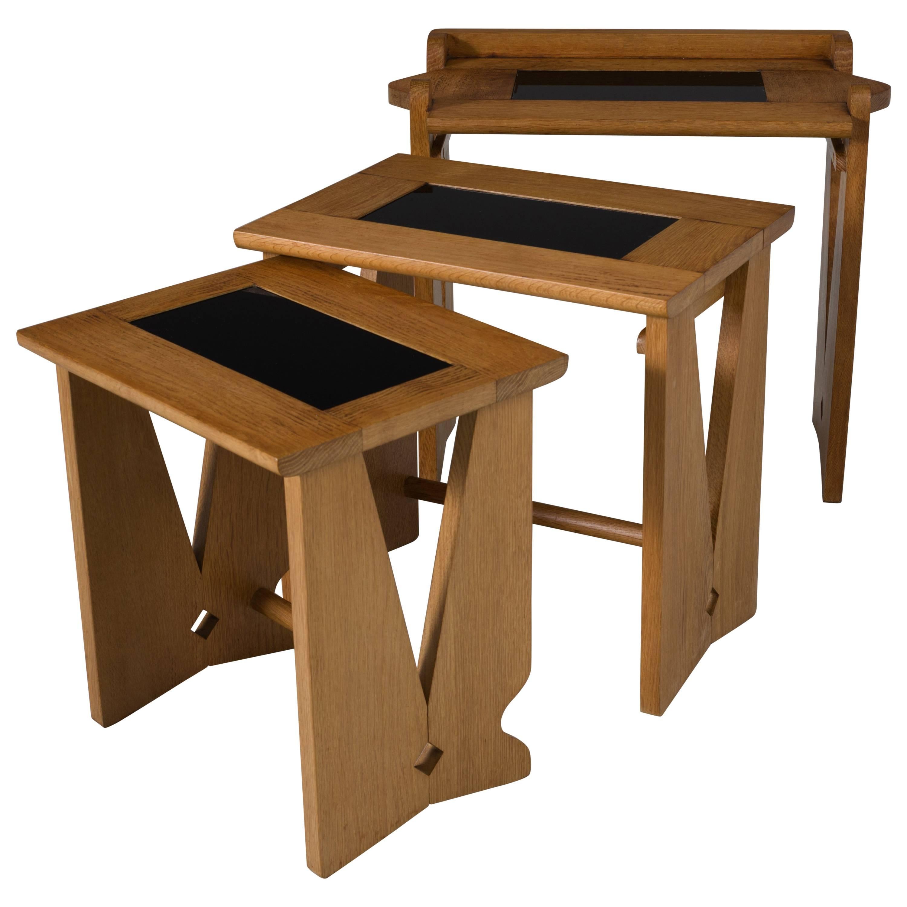Guillerme et Chambron Set of Three Nesting Tables in Oak