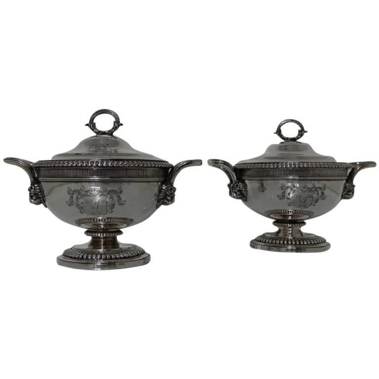 Pair of Antique George III Sterling Silver Sauce Tureens, London For Sale