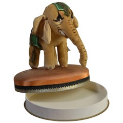 Used Art Deco Neuhaus Chocolate Box with Stuffed Elephant Figurine on top , 1930s