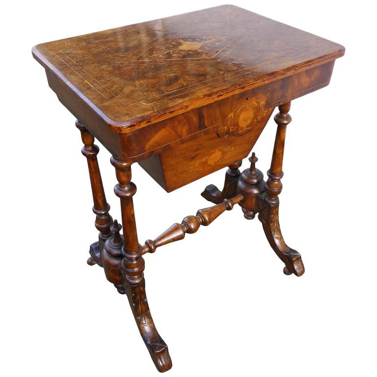 Victorian Burr Walnut Inlaid Work Table For Sale at 1stdibs