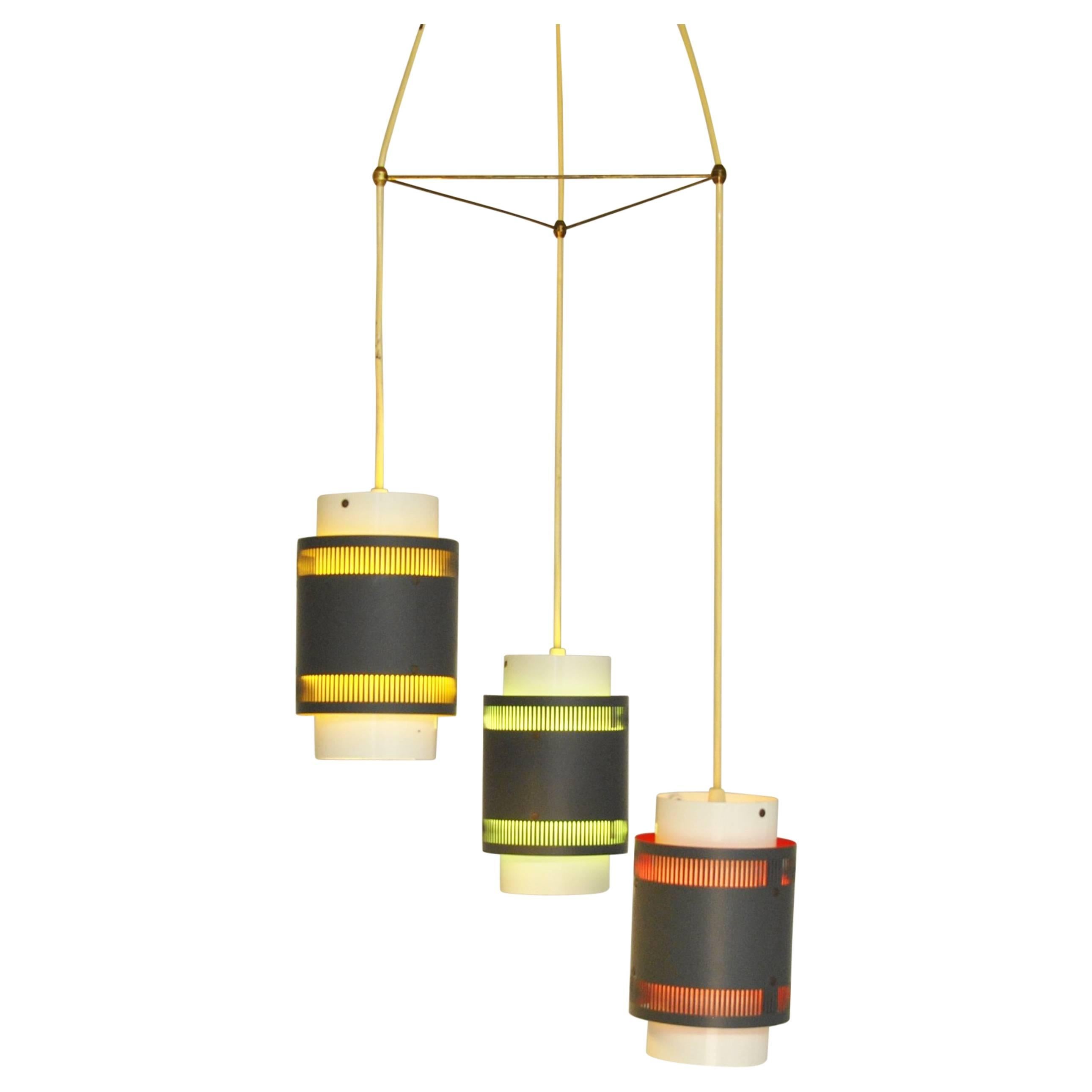 Antique Brass Triple Pendant on Pulley For Sale at 1stDibs