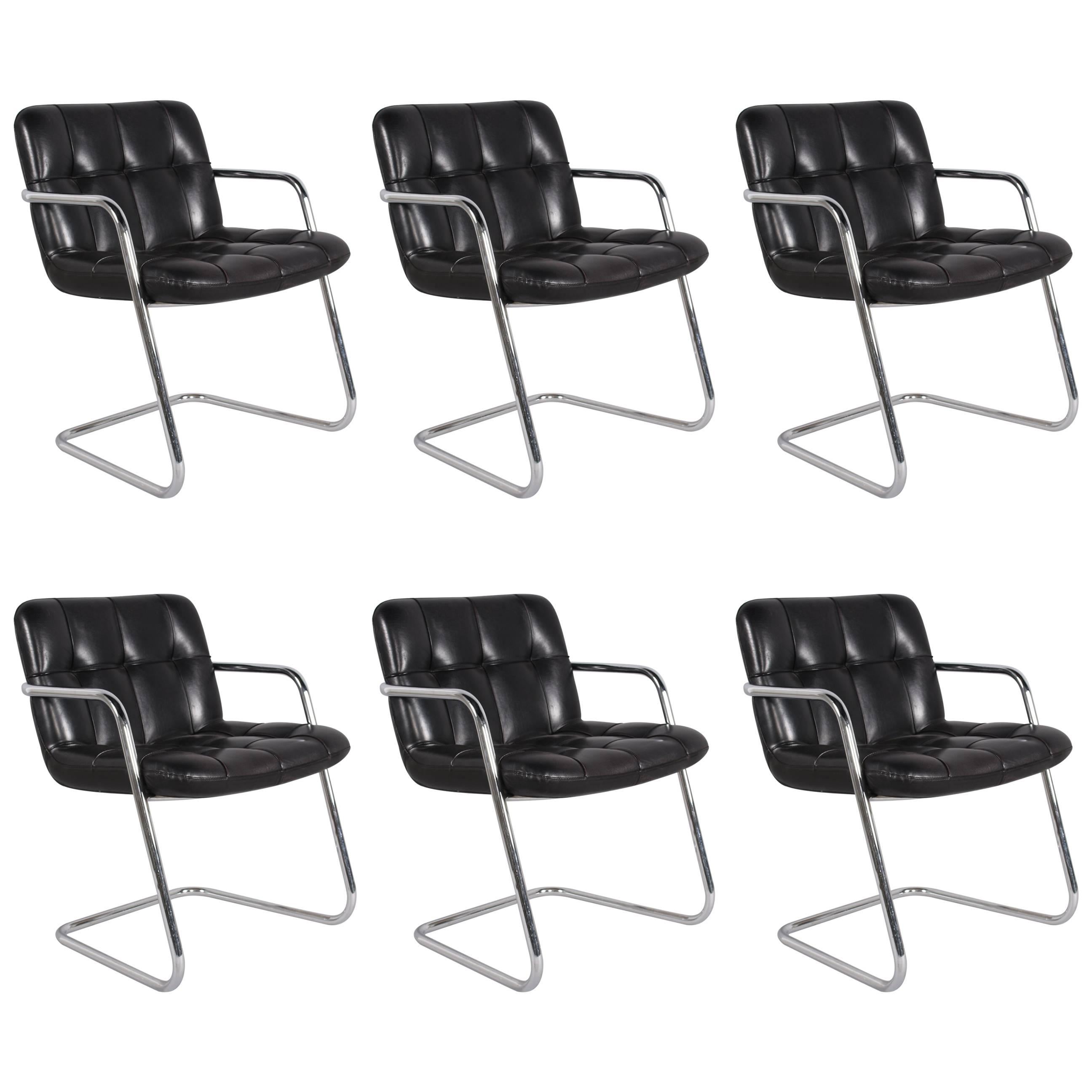 Six Black Leather Armchair by Yves Christin for Airborne "FB 403-Storm" For Sale