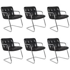 Six Black Leather Armchair by Yves Christin for Airborne "FB 403-Storm"