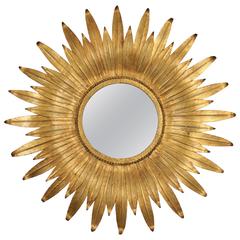 1950s Spanish Gilt Iron Leafed Sunburst Mirror 1