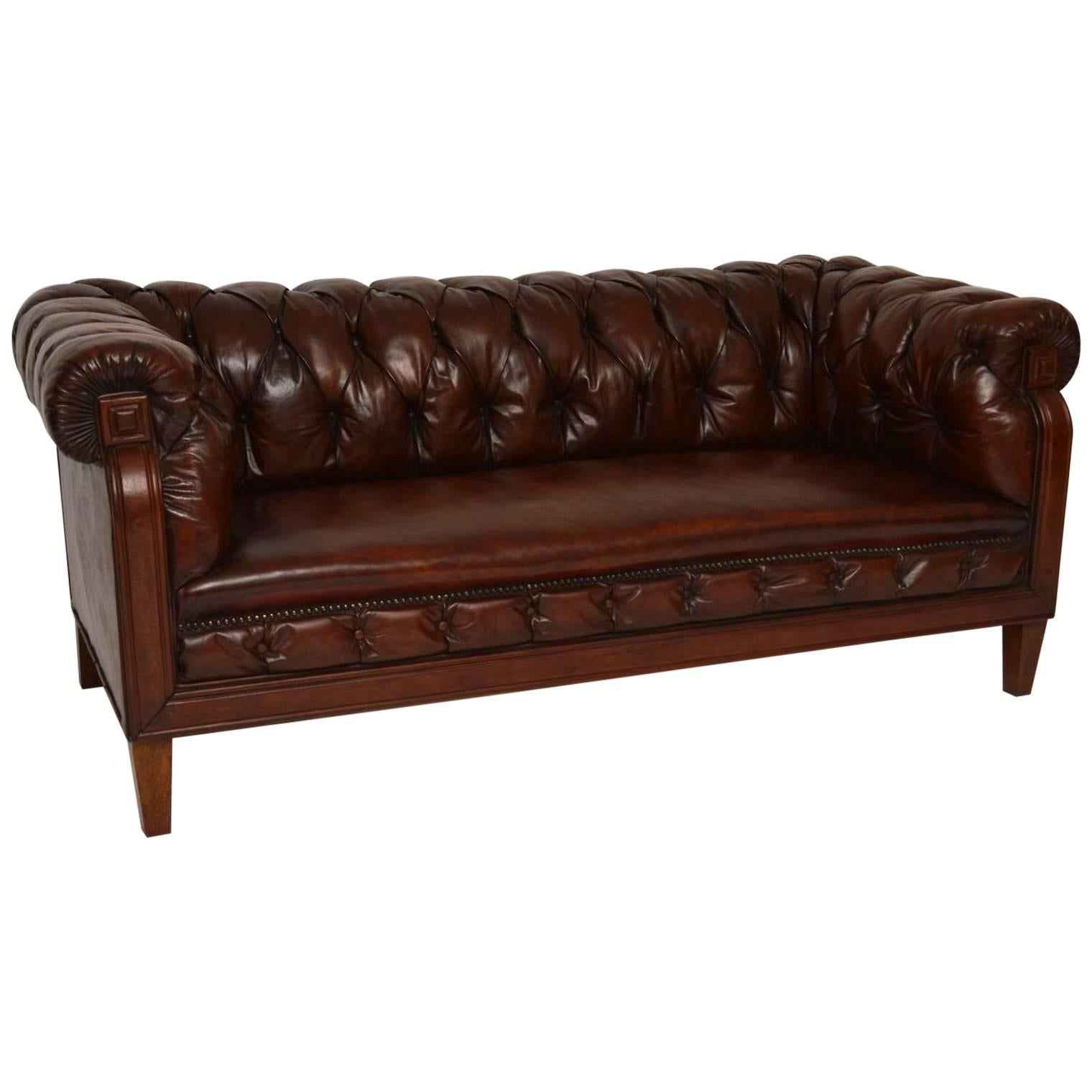 Antique Swedish Leather Chesterfield Sofa 