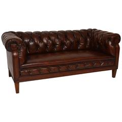 Antique Swedish Leather Chesterfield Sofa