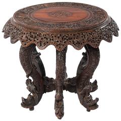 Impressive 19th Century Anglo-Indian Carved Revolving Occasional Table