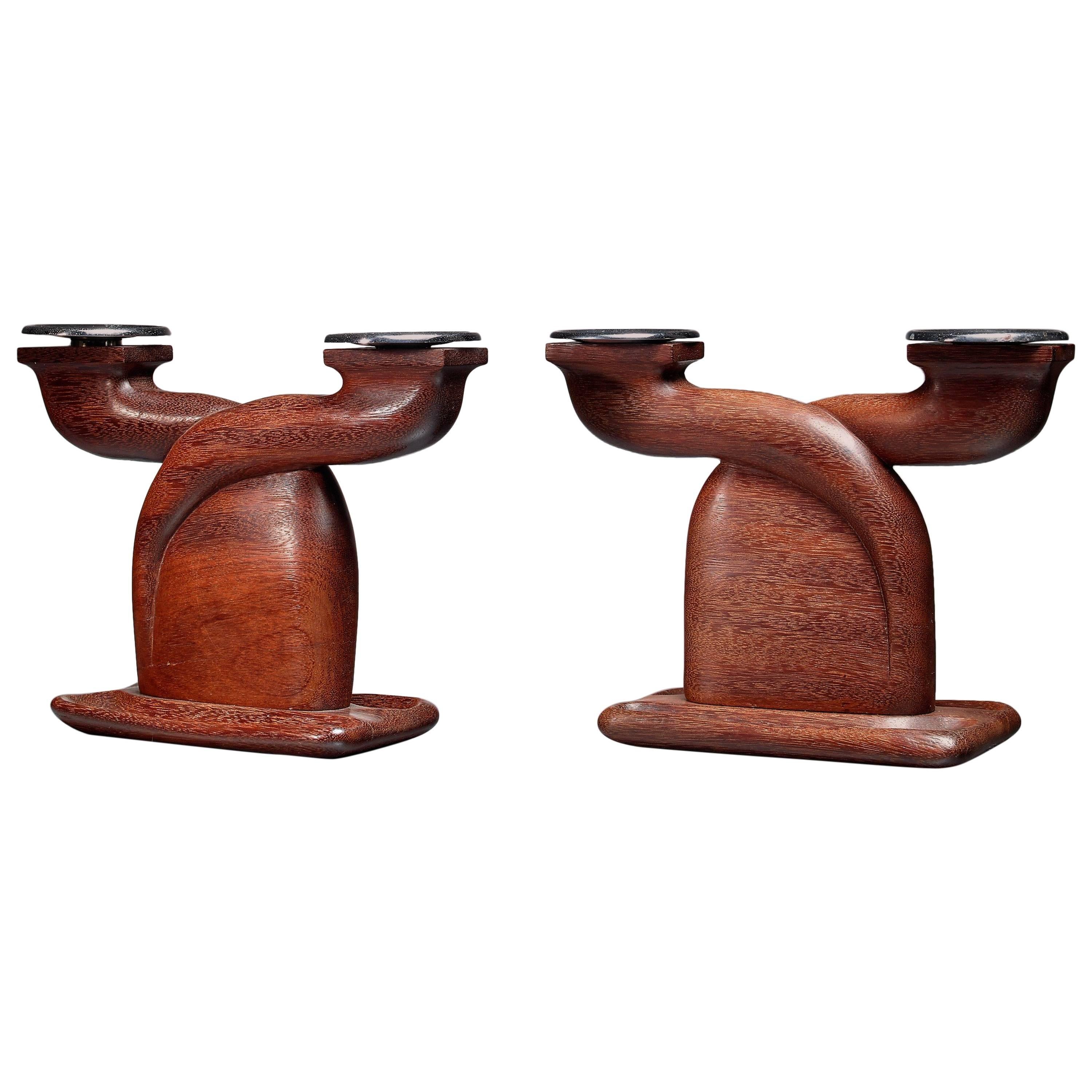 Louis Prodhon Pair of Candleholders in Wenge, France, 1940s