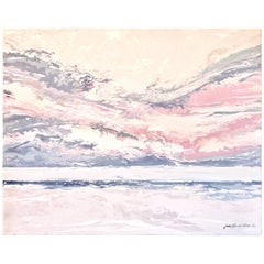 Retro June Hendrickson Contemporary "Sunset" Oil Painting, USA, 1986