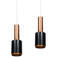Pair of Ceiling Lamps in Copper and Black Lacquered Metal 11