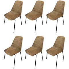 Vintage Huge Set of Six Campo and Graffi Wicker Chair, circa 1960