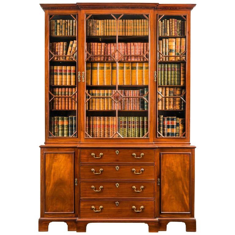 Mahogany Breakfront Bookcase at 1stDibs
