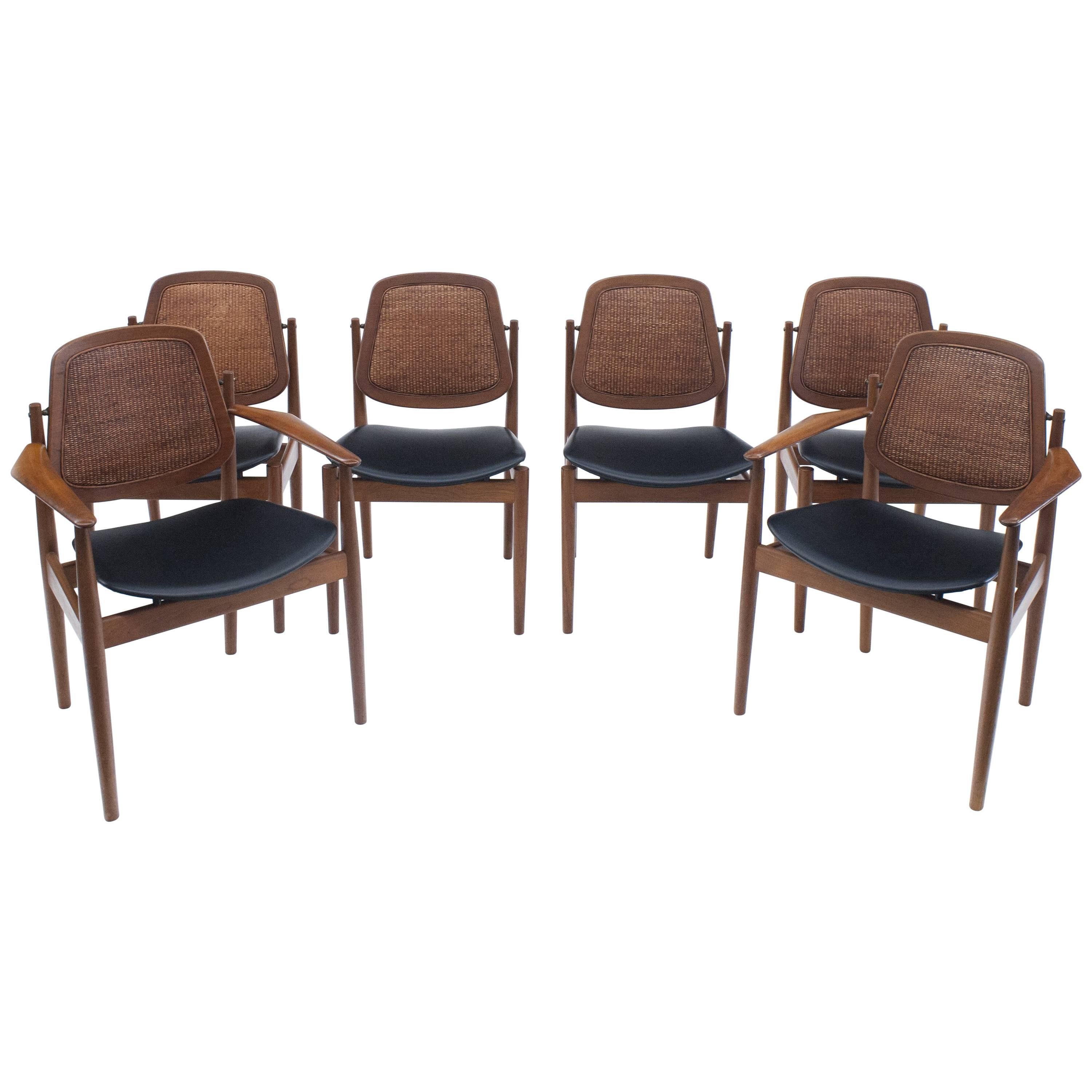 Danish Modern Arne Vodder Set of Six Dining Chairs with Cane Back