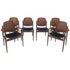 Danish Modern Arne Vodder Set of Six Dining Chairs with Cane Back