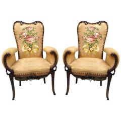 Pair of Carved Mahogany Hollywood Regency Fireside Chairs after Grosfeld House 11