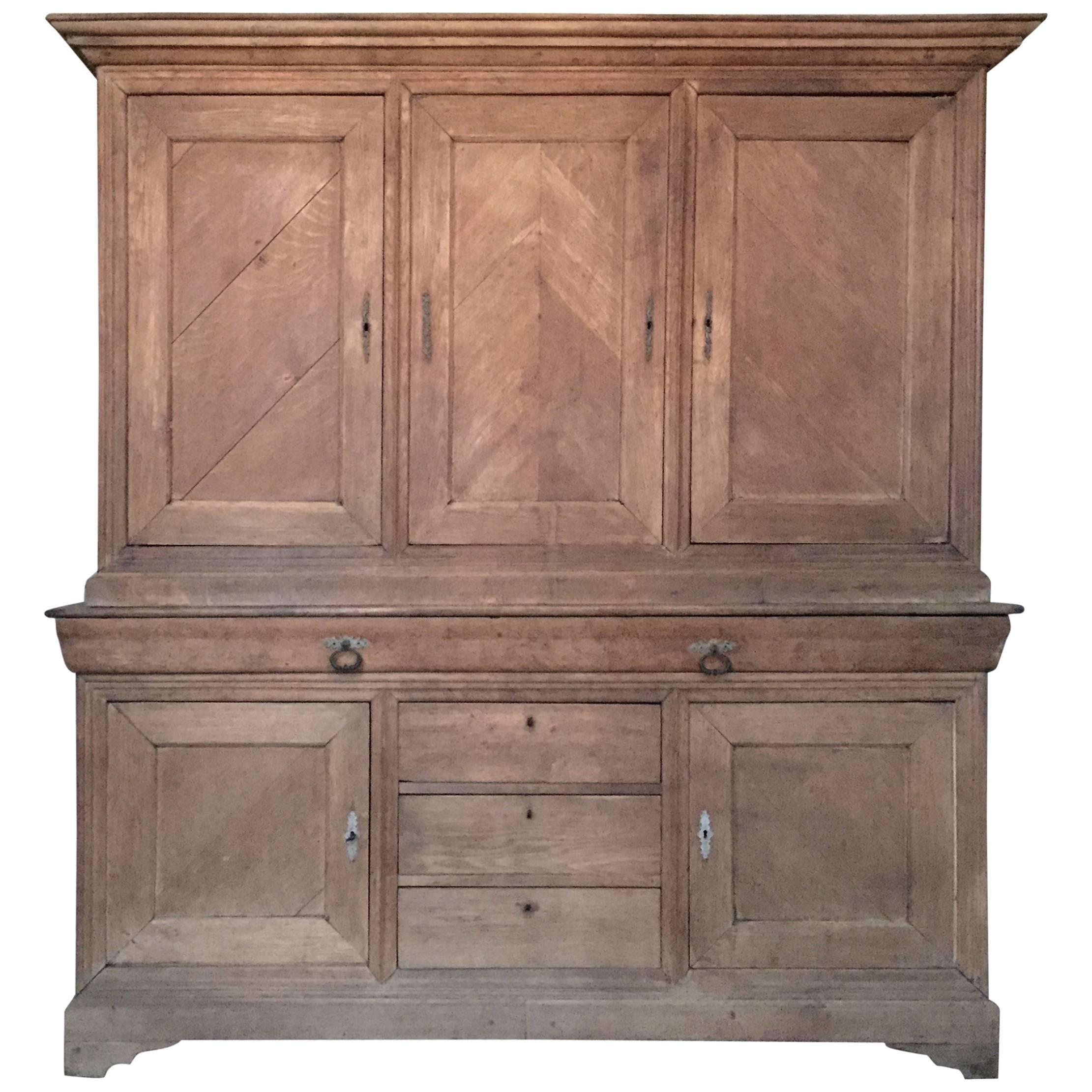 19th century French Louis Philippe Deux Corps Cabinet in Solid Bleached Oak