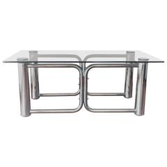 Mid-Century Modern Chrome Coffee Table with Smoked Glass Top 7