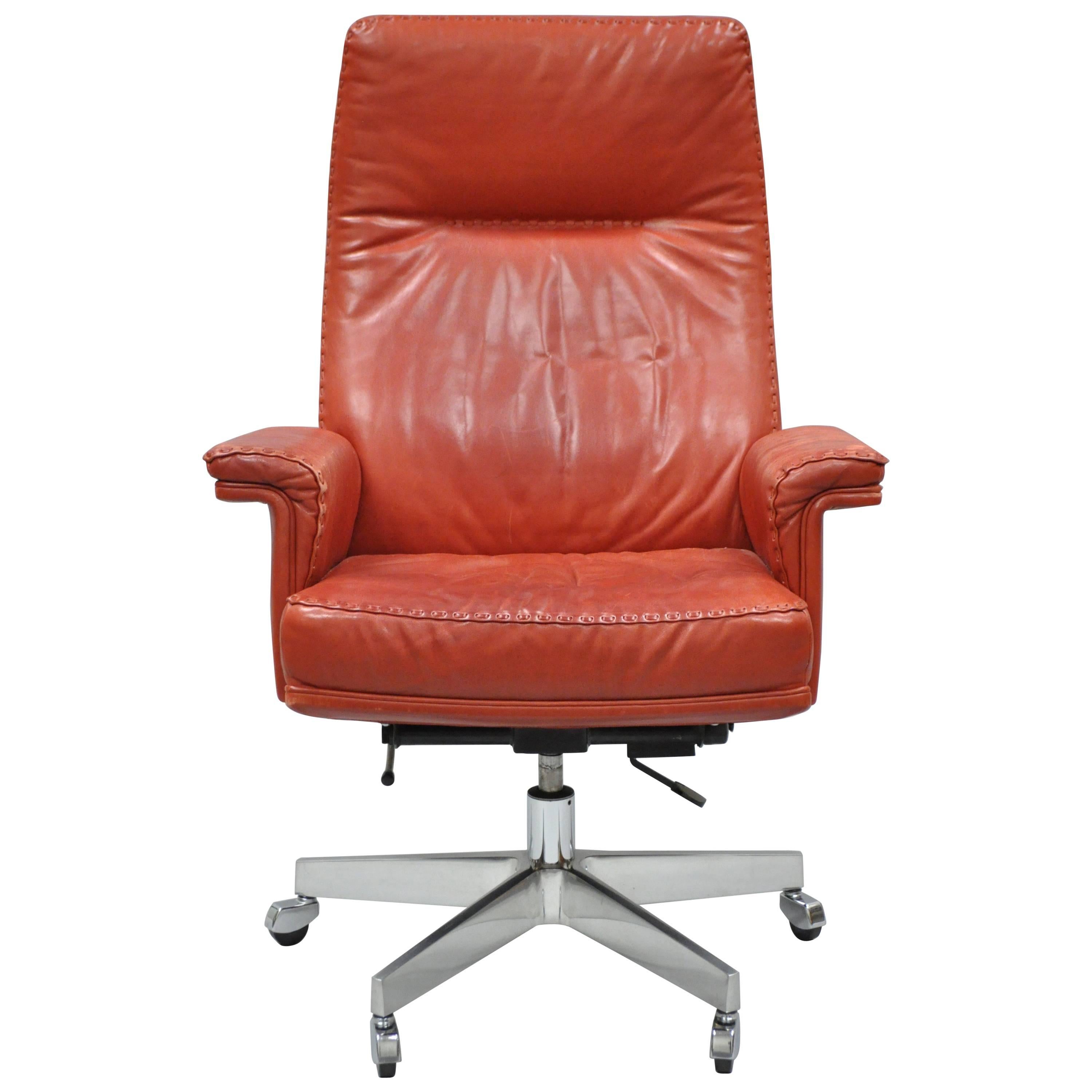 De Sede DS 35 Red Leather & Chrome Caster Executive Swivel Office Desk Chair