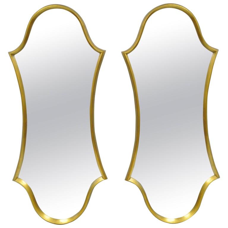 Pair of Shaped Wood Frame Gold Leaf, Wall Mirrors Attributed Labarge