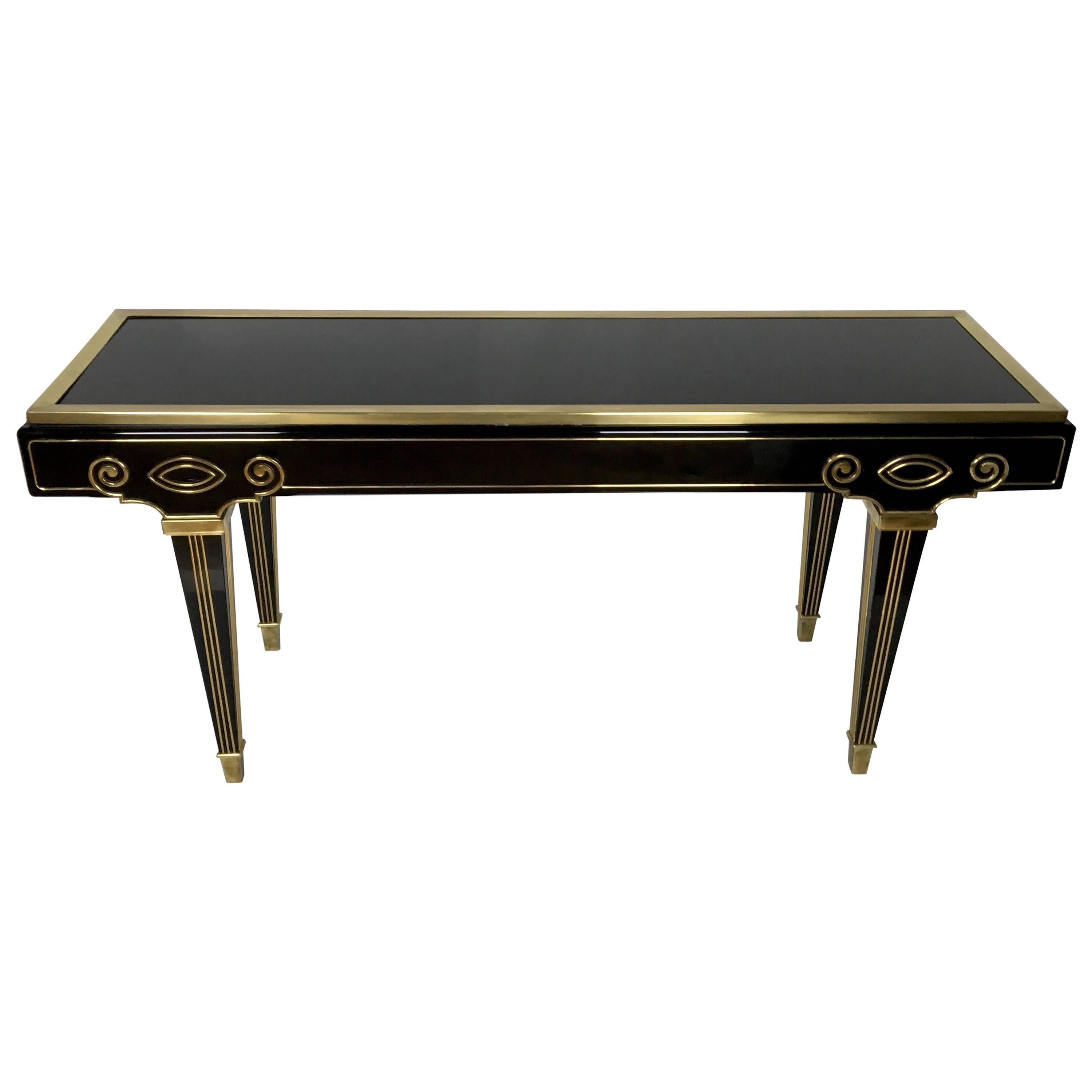 Mastercraft Black Lacquer and Brass Modern Empire Console Table